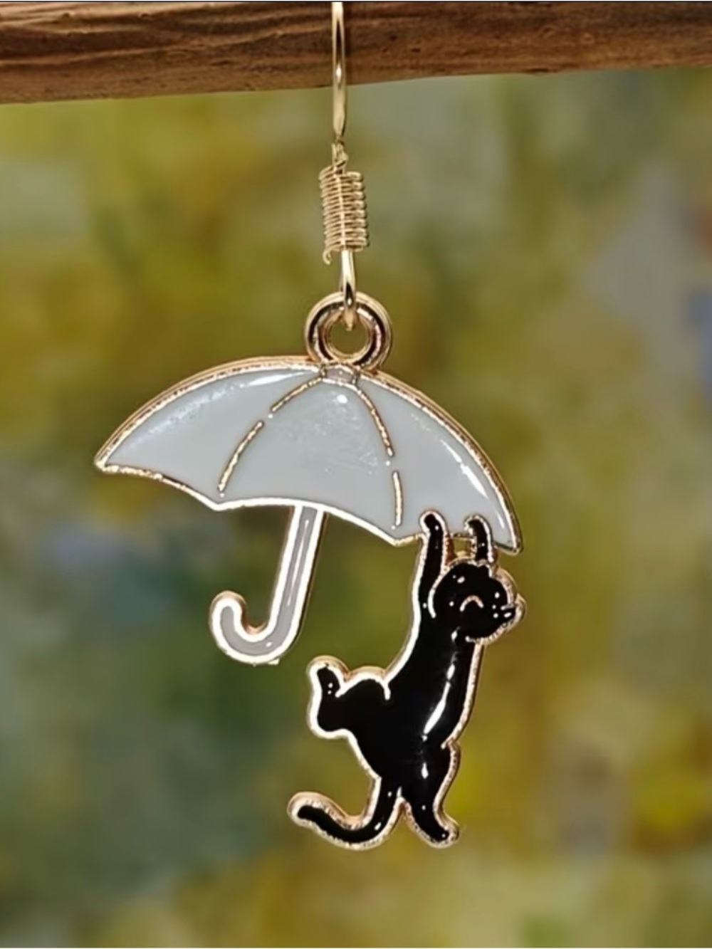 Black Cat Umbrella Dangle Earrings - Picture 3 of 4